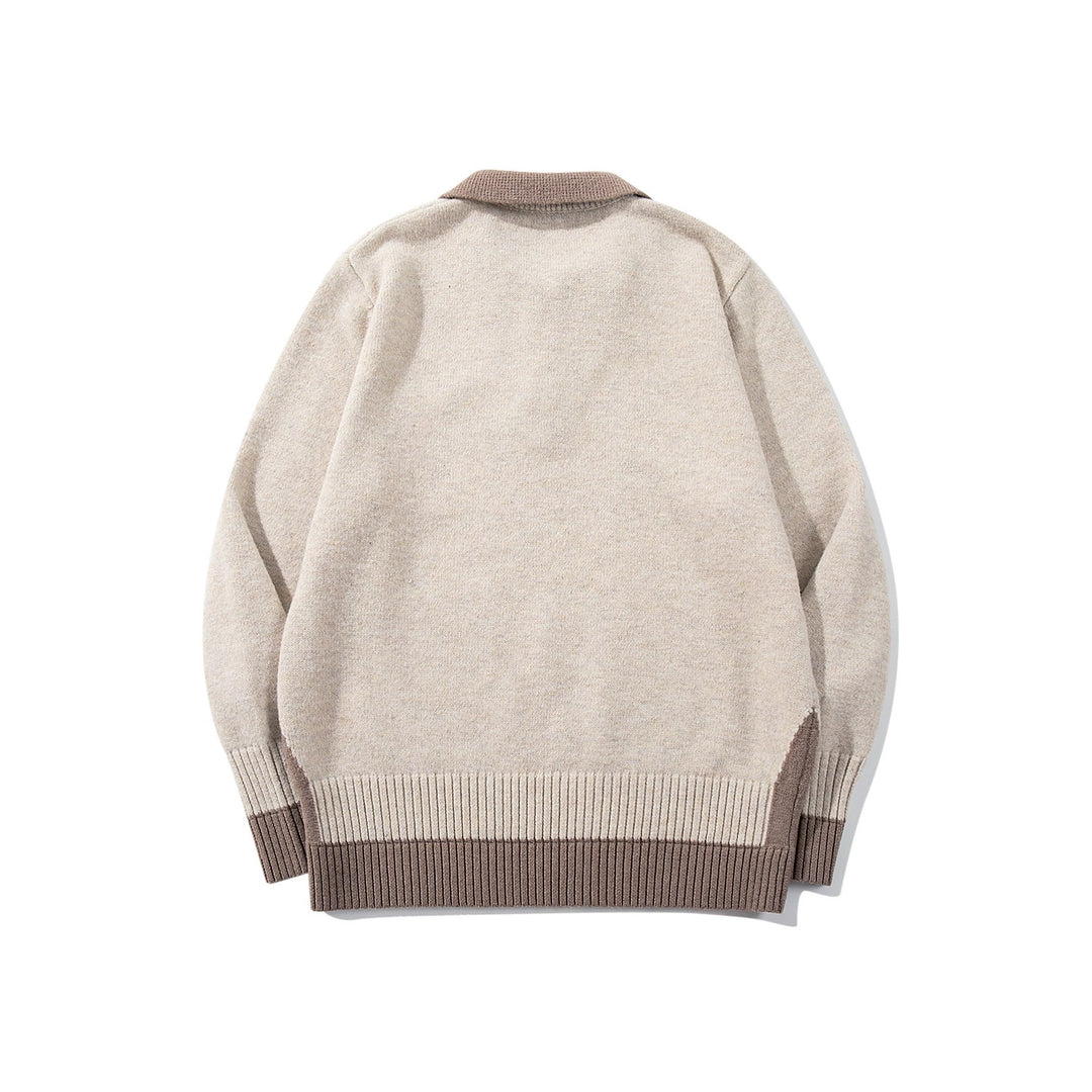 Herren Polokragen-Strickpullover mit Knopfleiste und kontrastierten Bündchen Nord Taschen