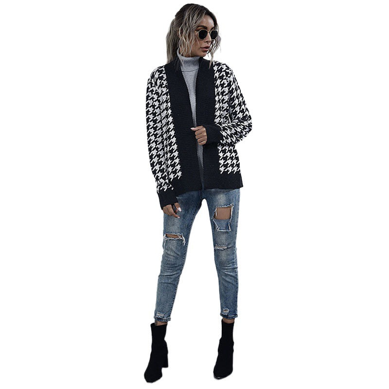 Damen Modischer Cardigan mit Bicolor-Hahnentritt Nord Taschen