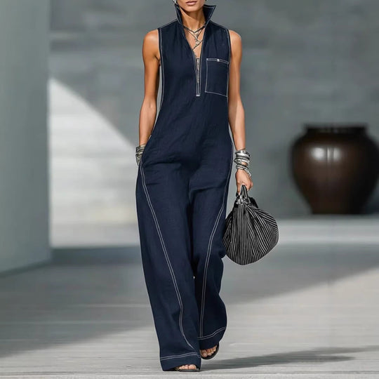 Damen Utility-Jumpsuit mit hochgeschlossenem Kragen und tiefem Reißverschluss Nord Taschen