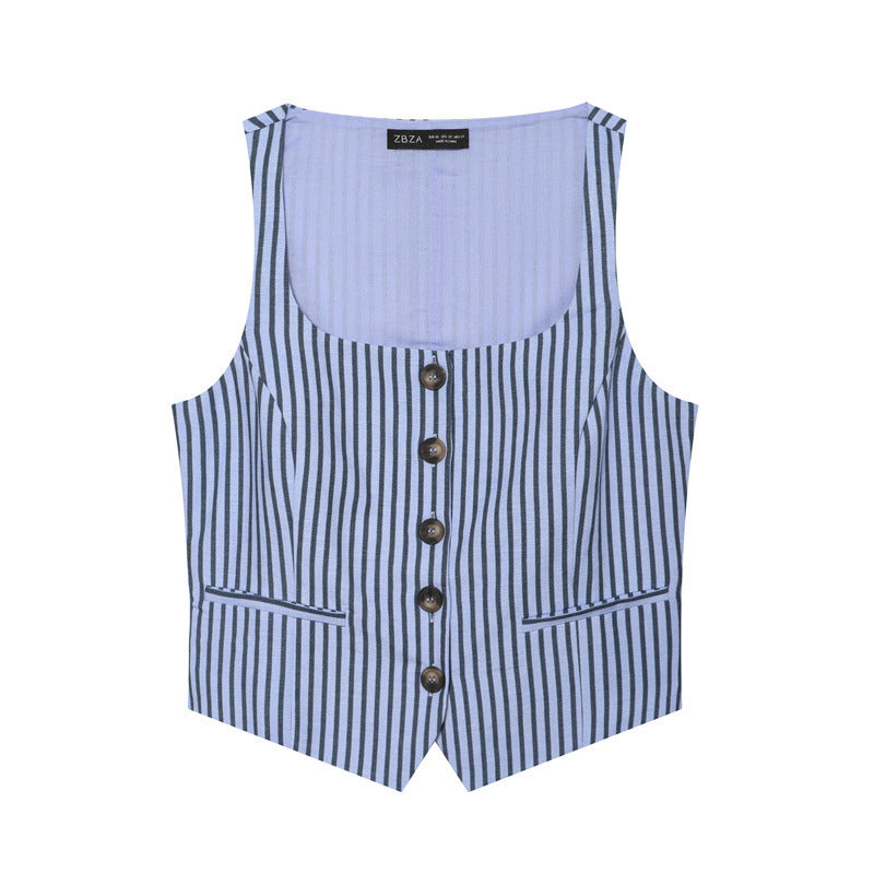 Damen Hochtaillierte weite Palazzo‑Hose mit Bundfalten, Bügelfalte und vertikalem Nadelstreifen Nord Taschen