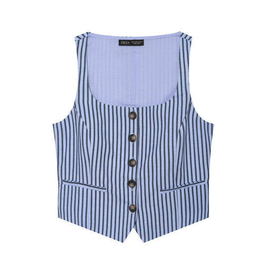 Damen Hochtaillierte weite Palazzo‑Hose mit Bundfalten, Bügelfalte und vertikalem Nadelstreifen Nord Taschen