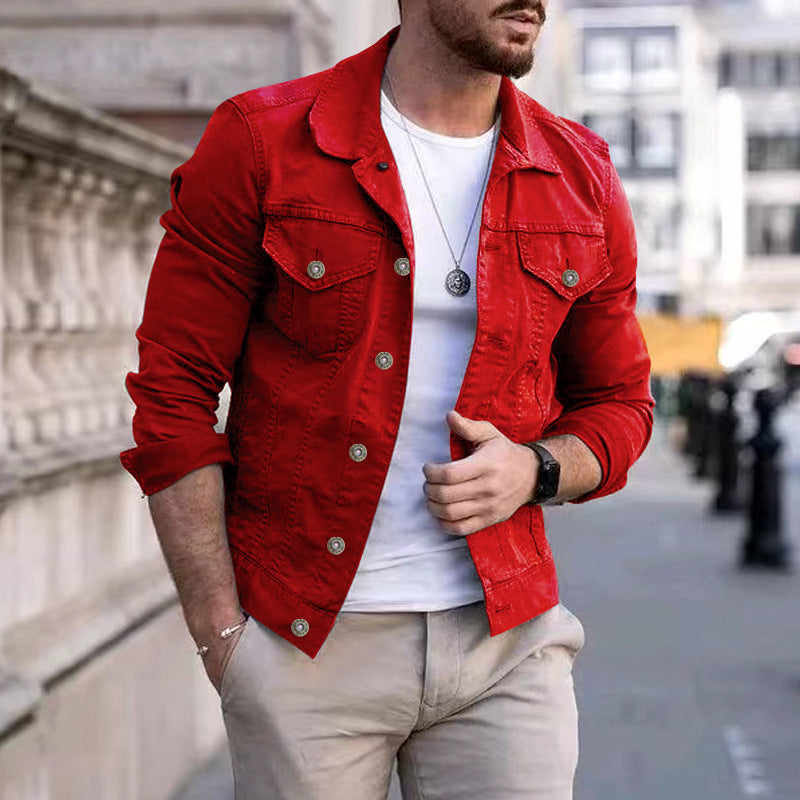 Herren nan taillierte Jeansjacke im Trucker-Stil mit Brusttaschen und Metallknöpfen Nord Taschen