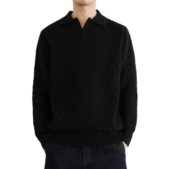 Herren Feinstrick-Polo-Pullover mit Strukturstrick und offenem V-Ausschnitt Nord Taschen