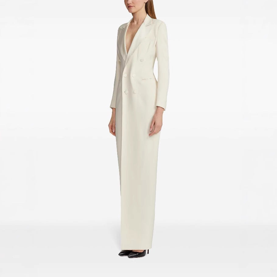 Damen Lange Smokingsakko-Kleid mit tailliertem Schnitt und Beinschlitz Nord Taschen