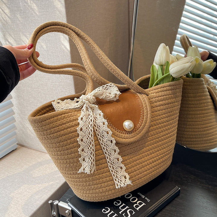 Damen Jute Shopper-Tasche mit dekorativen Details Nord Taschen
