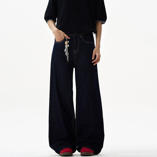 Damen Fließende Oversize-Denim-Palazzohose mit hohem Bund und langen Saumfalten Nord Taschen
