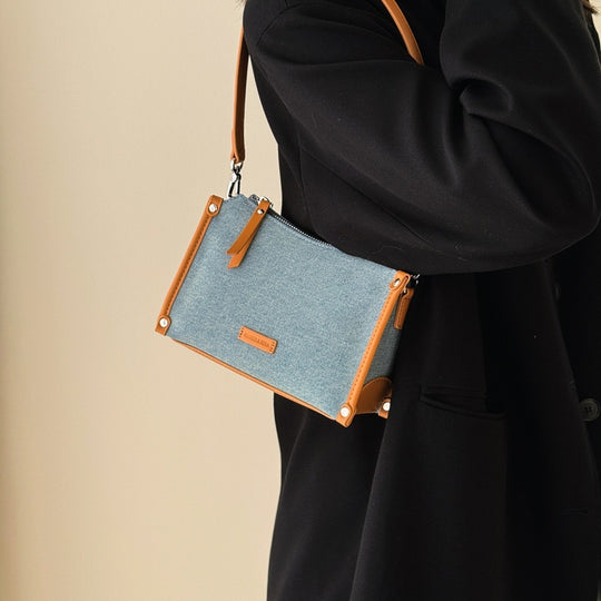 Damen Umhängetasche aus strapazierfähigem Denim mit hochwertigem Kunstledereinzug Nord Taschen