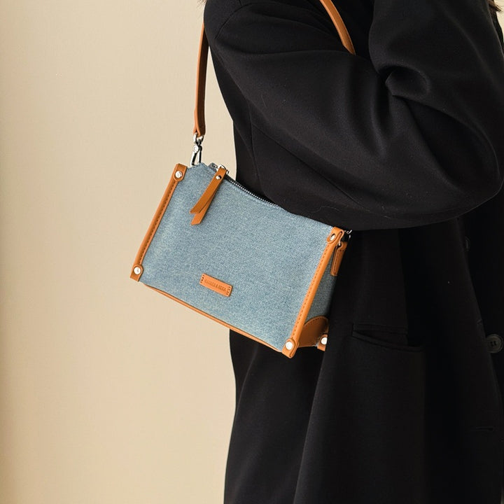 Damen Umhängetasche aus strapazierfähigem Denim mit hochwertigem Kunstledereinzug Nord Taschen