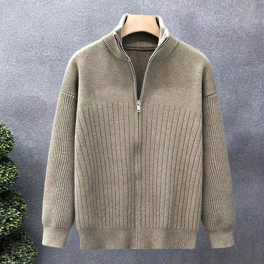 Herren Oversize Feinstrick-Pullover mit halbem Reißverschluss und markanter Rippenstruktur Nord Taschen