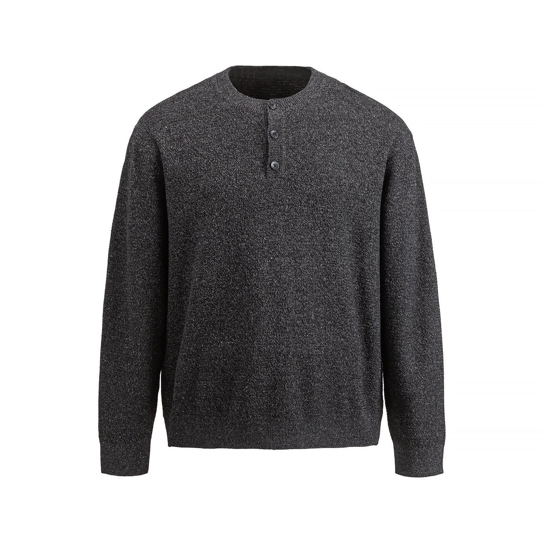 Herren Strukturierter Henley‑Strickpullover mit Dreifach‑Knopfleiste Nord Taschen