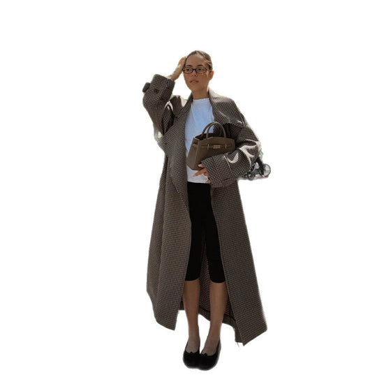 Damen Oversize Mantel im Glencheck mit weitem Revers und fallender Schulterpartie Nord Taschen