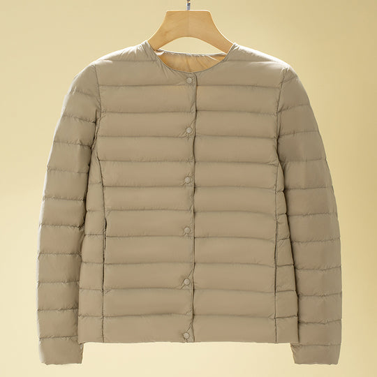 Damen Ultraleichte Steppjacke ohne Kragen, Packbare Thermojacke für Reisen und Alltag Nord Taschen