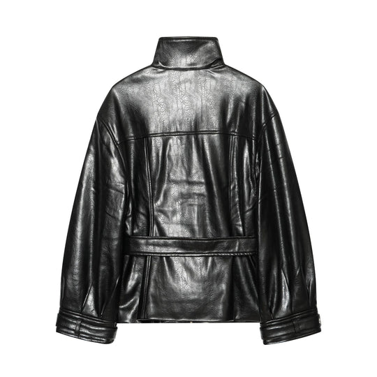 Damen Glänzende Kunstleder‑Blousonjacke mit hohem Funnelkragen und Taillengürtel Nord Taschen