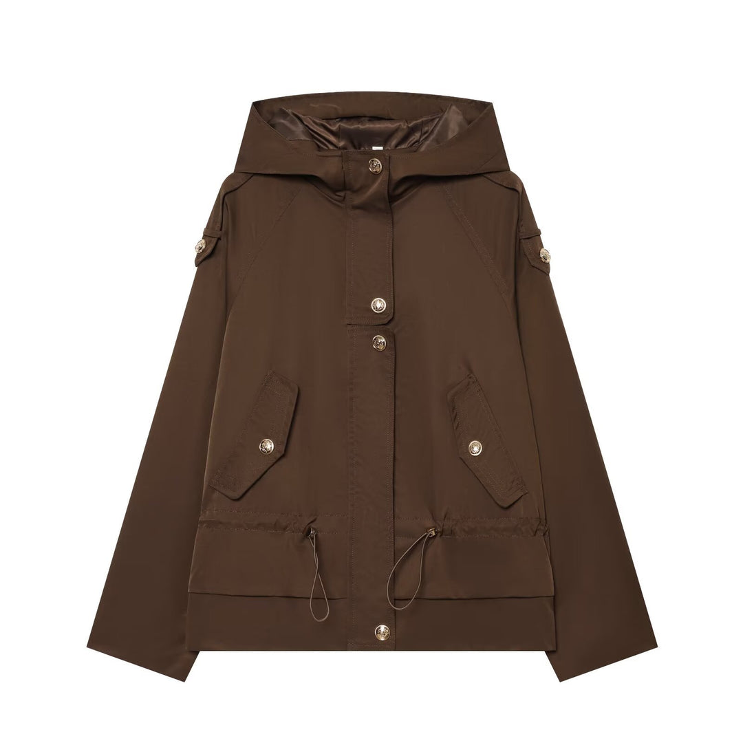 Damen Kurzparka mit Kapuze, Tunnelzug-Taille und Pattentaschen Nord Taschen