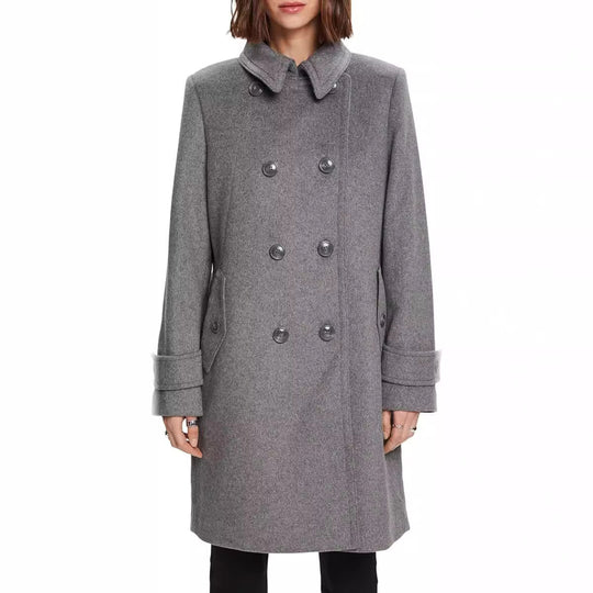 Damen Midilanger Doppelreihiger Marineinspirierter Wollmix-Peacoat mit Pattentaschen Nord Taschen