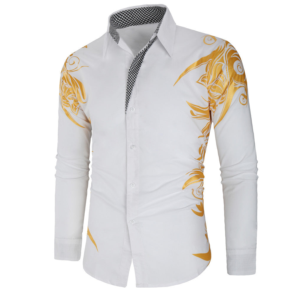 Herren Figurbetontes Button-Down-Hemd mit goldverzierter Ornamentik und kontrastiertem Innenkragen Nord Taschen