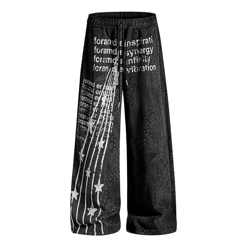Damen Weite Palazzo-Joggpants mit Tunnelzugbund, Statement-Print und Vintage-Waschung Nord Taschen