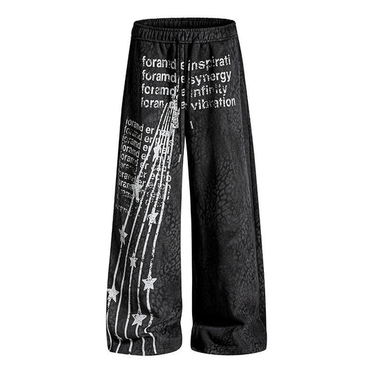 Damen Weite Palazzo-Joggpants mit Tunnelzugbund, Statement-Print und Vintage-Waschung Nord Taschen