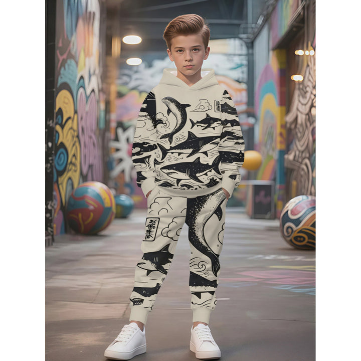 Unisex Kinder Jogginganzug mit Kapuzenpullover und detailreichem Auto-Print Nord Taschen