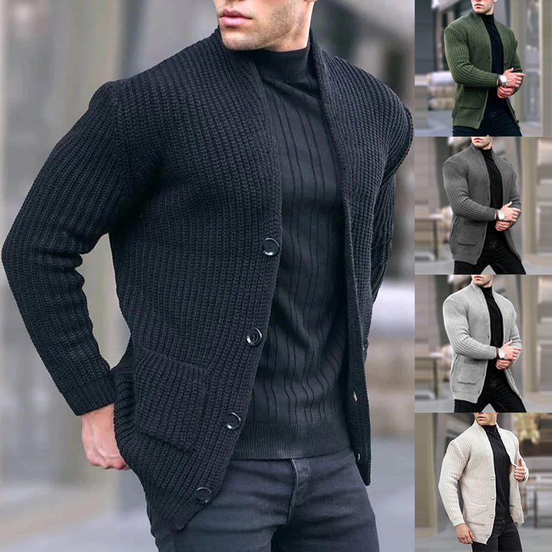 Herren Grobstrick-Cardigan mit Schalkragen und aufgesetzten Taschen Nord Taschen