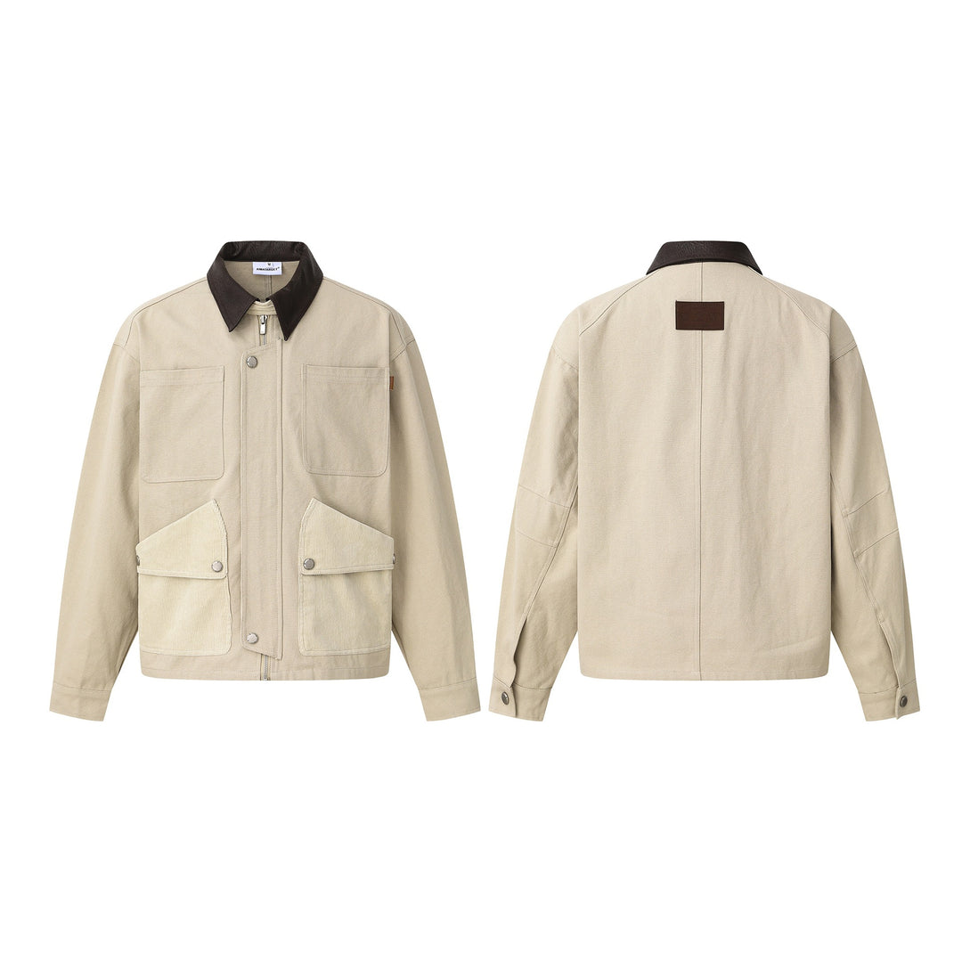 Herren Kurzjacke im Fieldstyle mit Cord‑Utilitytaschen und kontrastierendem Lederkragen Nord Taschen
