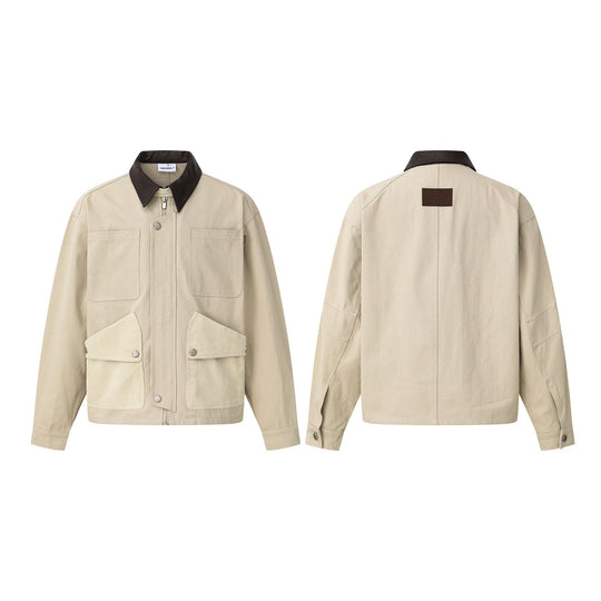 Herren Kurzjacke im Fieldstyle mit Cord‑Utilitytaschen und kontrastierendem Lederkragen Nord Taschen