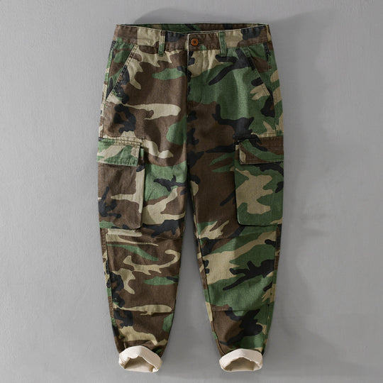 Herren Slim-Tapered Cargohose im Military-Stil mit Gummibündchen und Klappentaschen Nord Taschen