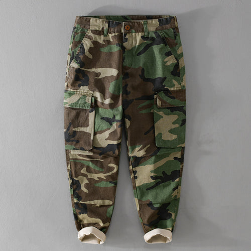 Herren Slim-Tapered Cargohose im Military-Stil mit Gummibündchen und Klappentaschen Nord Taschen