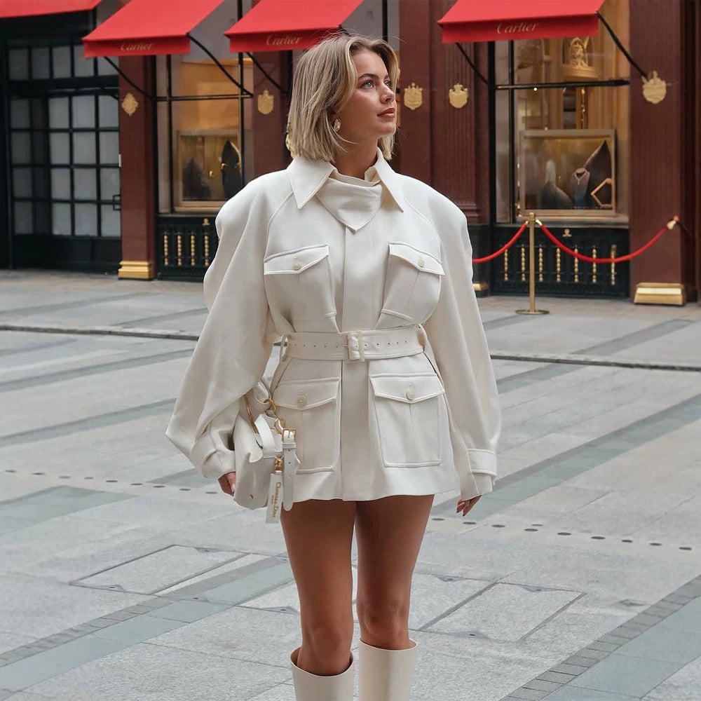 Damen Kurzblusenkleid mit Taillengürtel und aufgesetzten Pattentaschen Nord Taschen