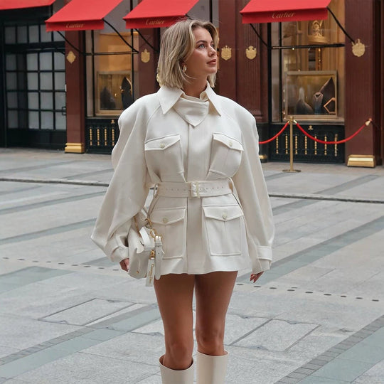 Damen Kurzblusenkleid mit Taillengürtel und aufgesetzten Pattentaschen Nord Taschen