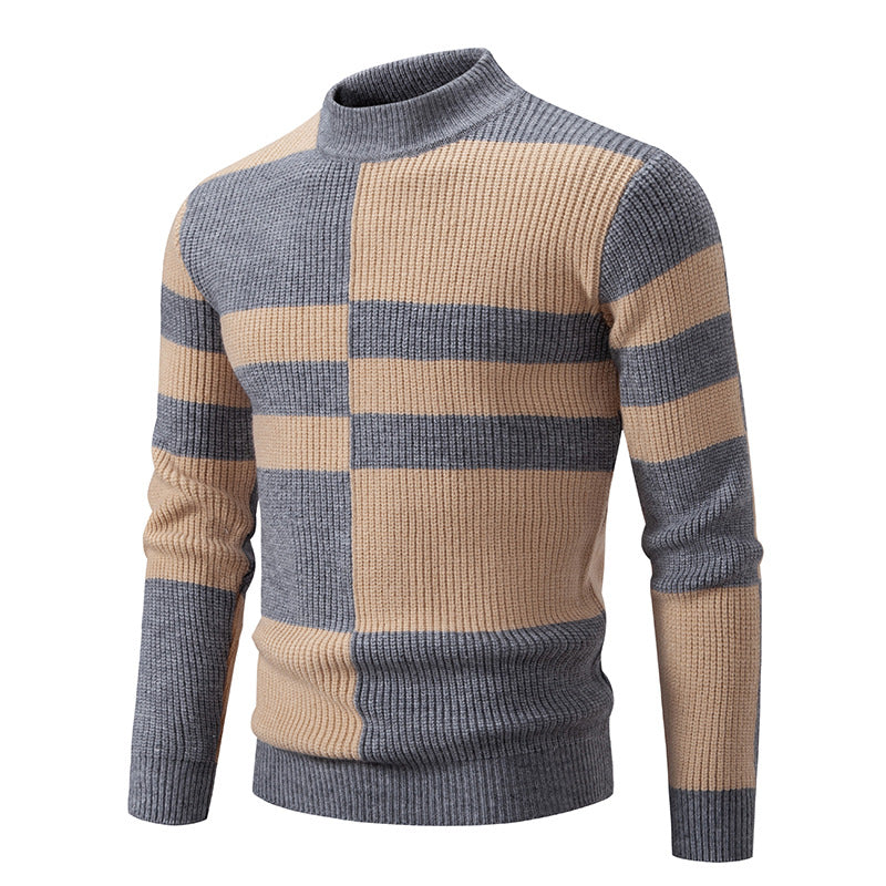 Herren Strukturierter Mockneck-Strickpullover mit asymmetrischem Blockmuster Nord Taschen