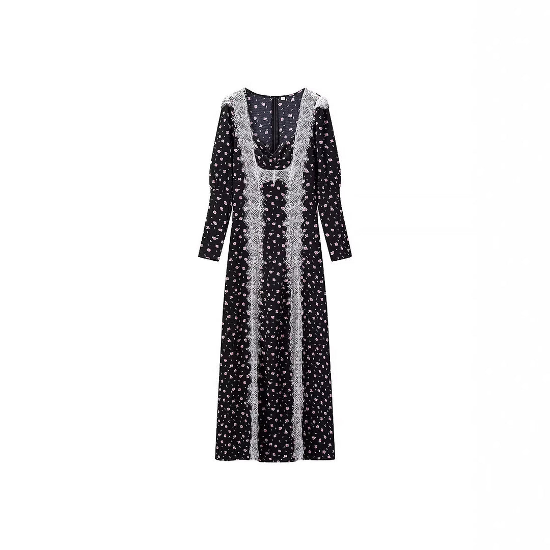 Damen Maxikleid mit Spitzenbesatz und floralem Alloverprint Nord Taschen