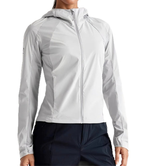 Damen Leichte Kapuzen-Windjacke mit Reißverschluss und verstellbarem Saum Nord Taschen