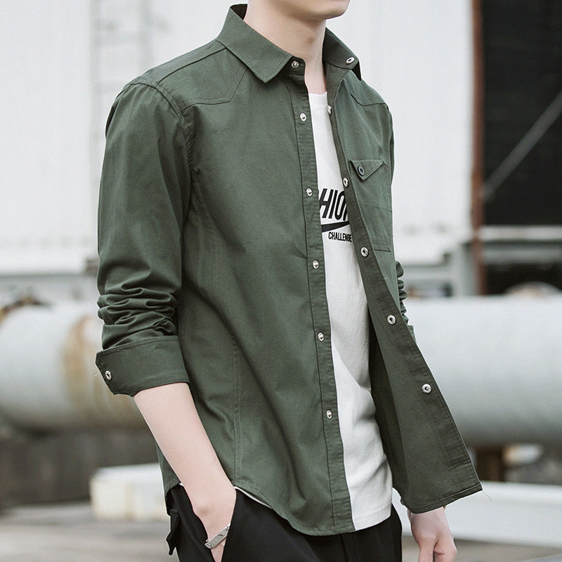 Herren Baumwoll-Overshirt im Worker-Style mit Brustpattentasche und Hemdkragen Nord Taschen