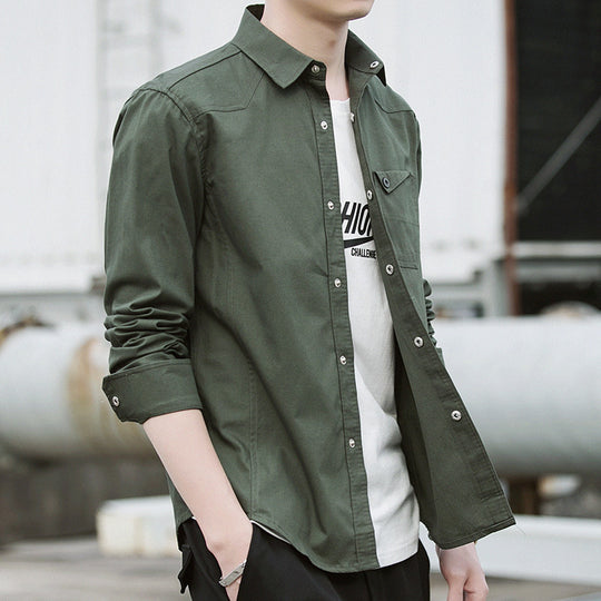 Herren Baumwoll-Overshirt im Worker-Style mit Brustpattentasche und Hemdkragen Nord Taschen