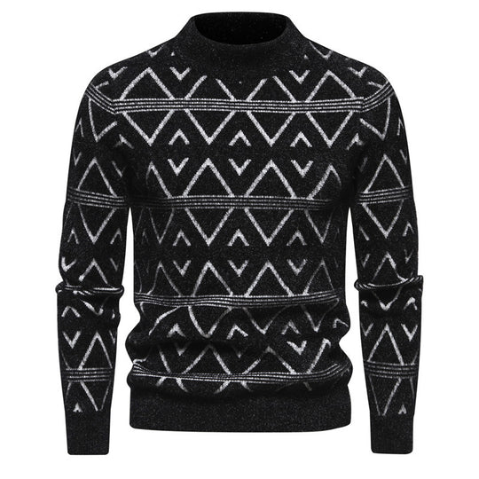 Herren Feinstrick-Mockneck-Pullover mit geometrischem Jacquardmuster und geripptem Saum Nord Taschen