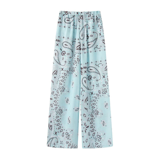 Damen Zweiteiliges Satinoptik-Lounge-Set mit Paisley-Print, Kimonokragen-Bluse und weiter Culotte-Hose Nord Taschen