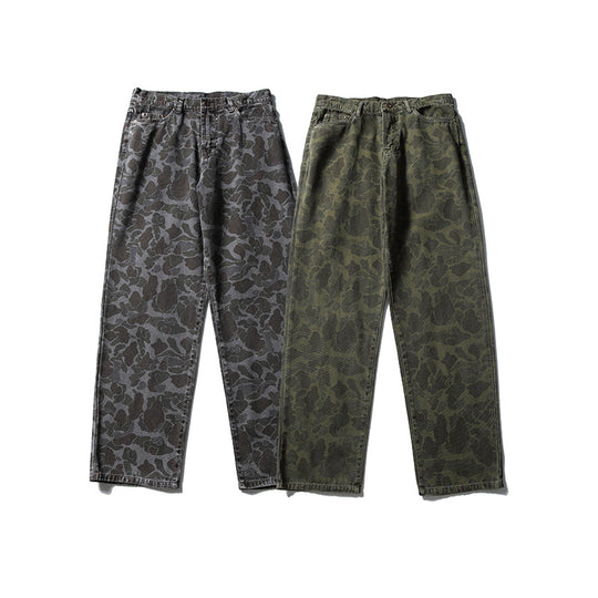 Herren Boxy-Jeansjacke im Camouflage-Muster mit Kontrastkragen und Mehrfachtaschen Nord Taschen