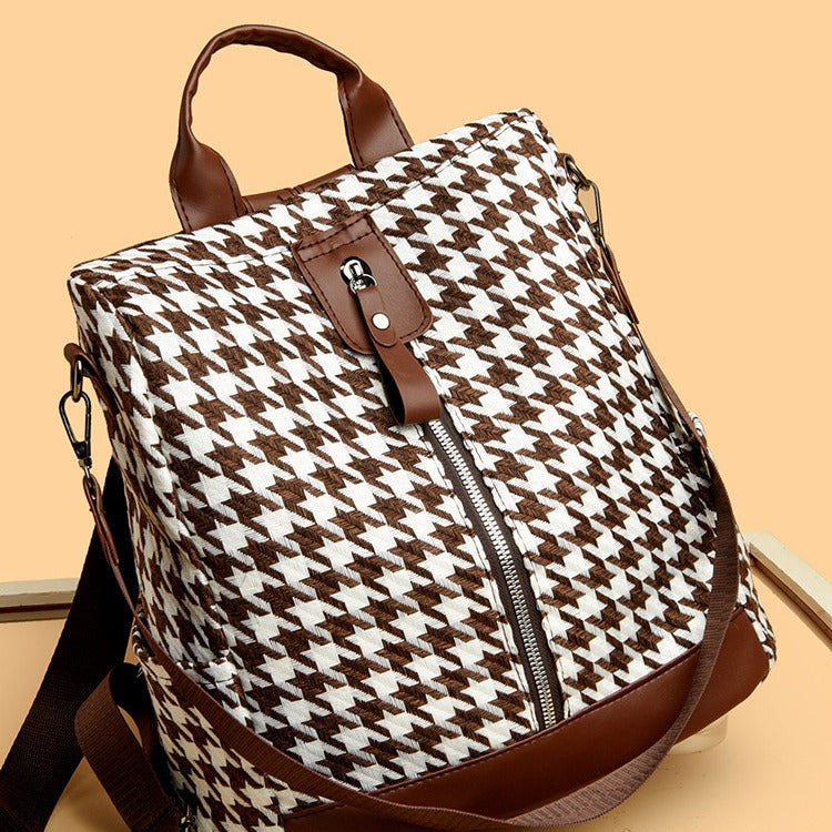 Damen Rucksacktasche mit stilvollem Hahnentrittmuster Nord Taschen