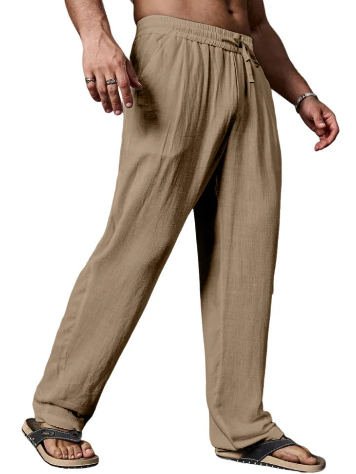 Herren entspannte Leinenmix-Yogahose mit Kordelzug, Elastikbund und geradem Bein Nord Taschen