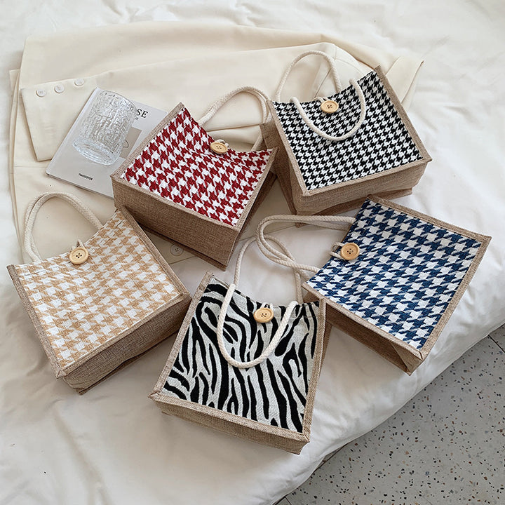 Damen Jute-Tasche mit modernem Zebra-Design und naturbelassenem Anstrich Nord Taschen