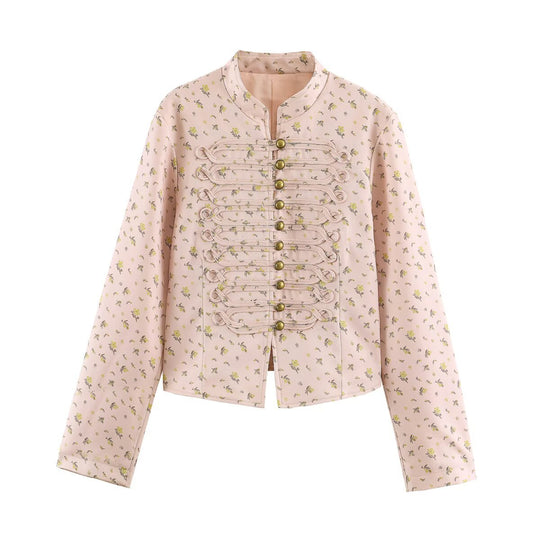 Damen Cropped Satin-Jacke im Militärstil mit dekorativem Froschbesatz Nord Taschen
