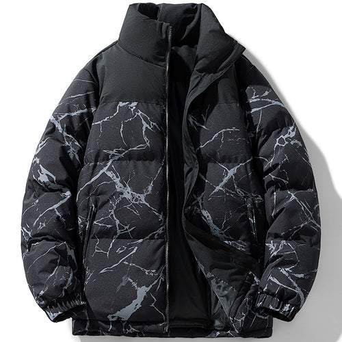 Herren Wattierte Steppjacke mit Marmorprint, hohem Stehkragen und winddichter Außenlage Nord Taschen