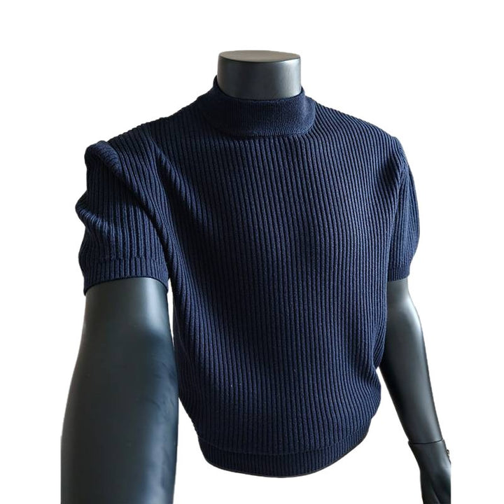 Herren kurzärmeliges Rippstrick-Shirt mit Stehkragen und schmaler Passform Nord Taschen