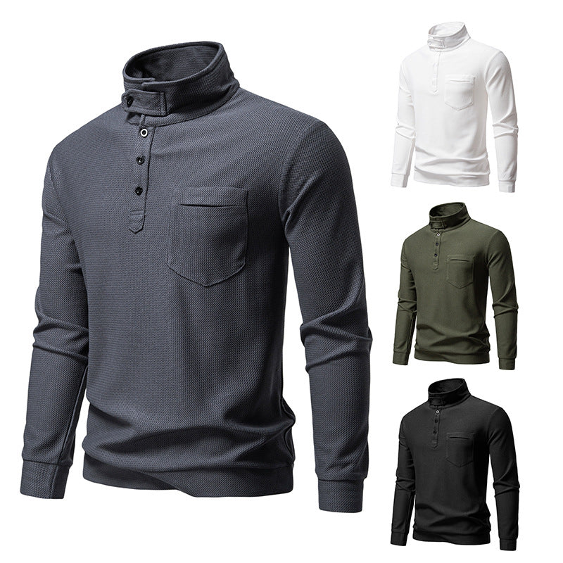 Herren Texturiertes Waffelstrick-Henleyshirt mit hohem Kragen, Knopfleiste und Brusttasche Nord Taschen