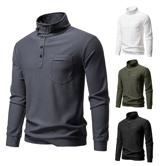 Herren Texturiertes Waffelstrick-Henleyshirt mit hohem Kragen, Knopfleiste und Brusttasche Nord Taschen