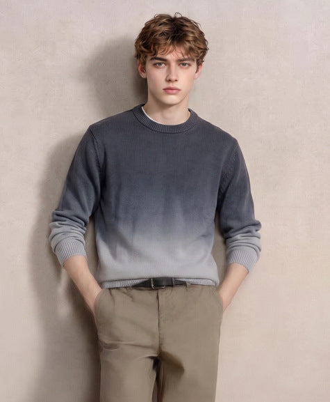 Herren Feinstrick-Pullover mit Dip-Dye-Effekt und Rundhalsausschnitt Nord Taschen