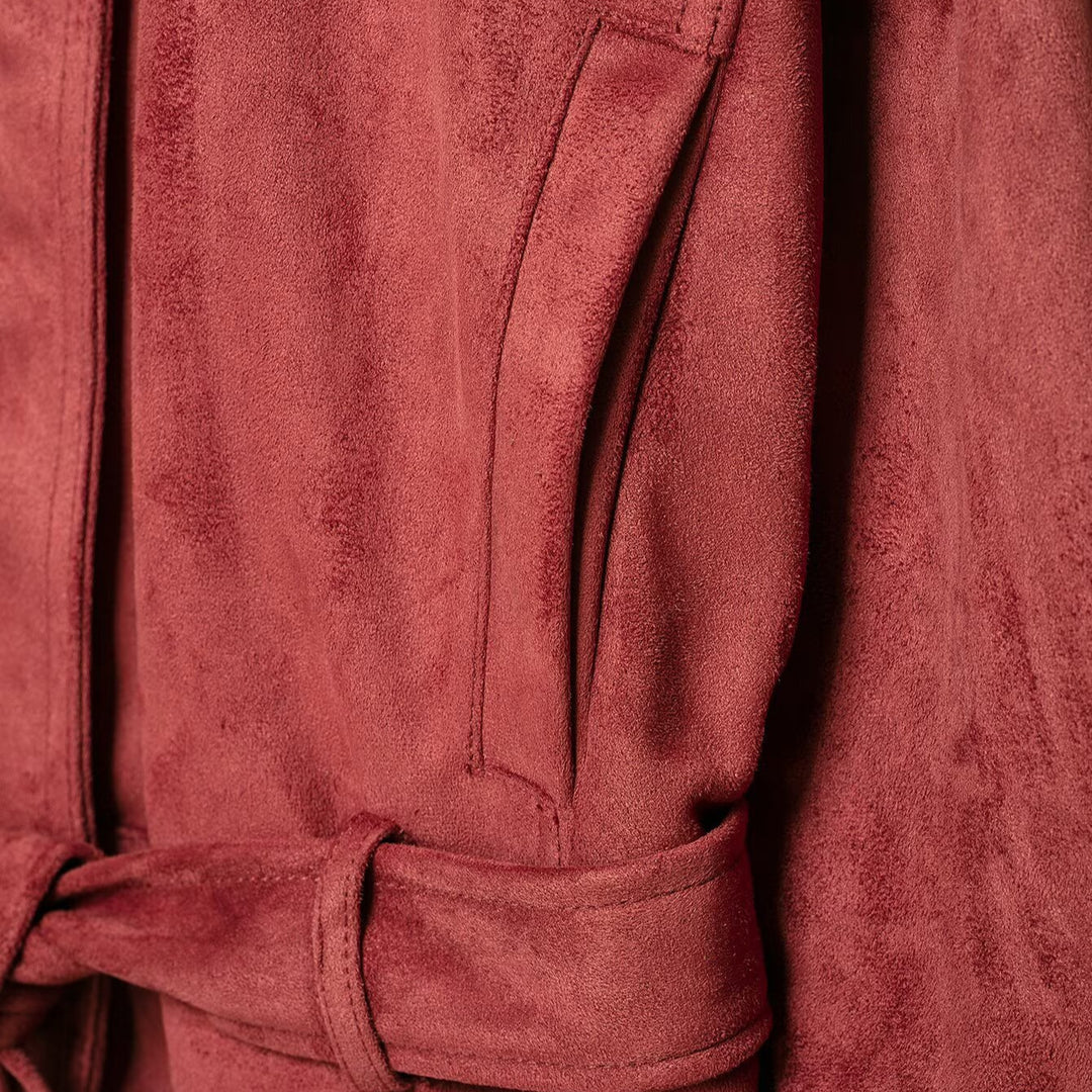 Damen Kimonoinspirierte Veloursjacke mit Bindegürtel und hohem Stehkragen Nord Taschen