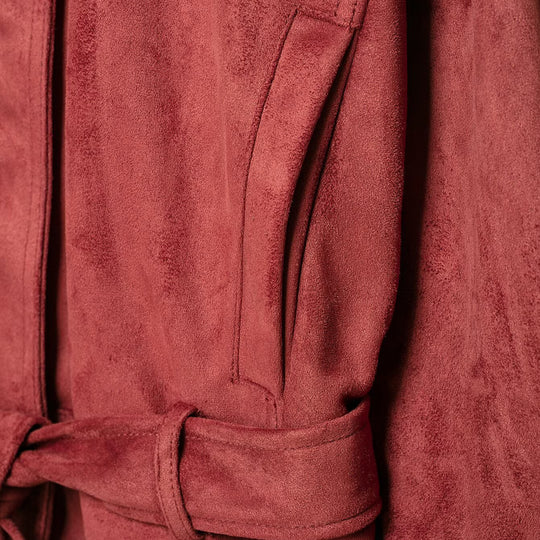 Damen Kimonoinspirierte Veloursjacke mit Bindegürtel und hohem Stehkragen Nord Taschen