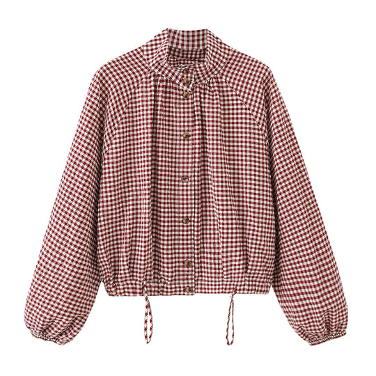 Damen Kariertes Oversize-Blouson mit Tunnelzug und Stehkragen Nord Taschen